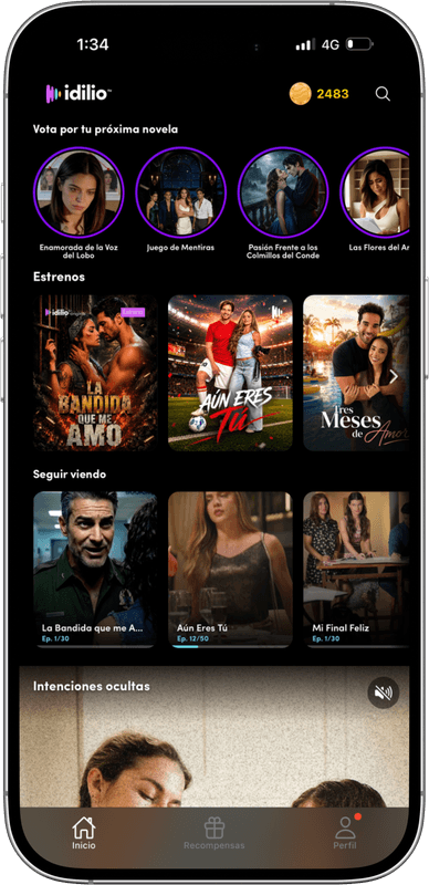 Pantalla de la app con el catálogo de series de Idilio TV